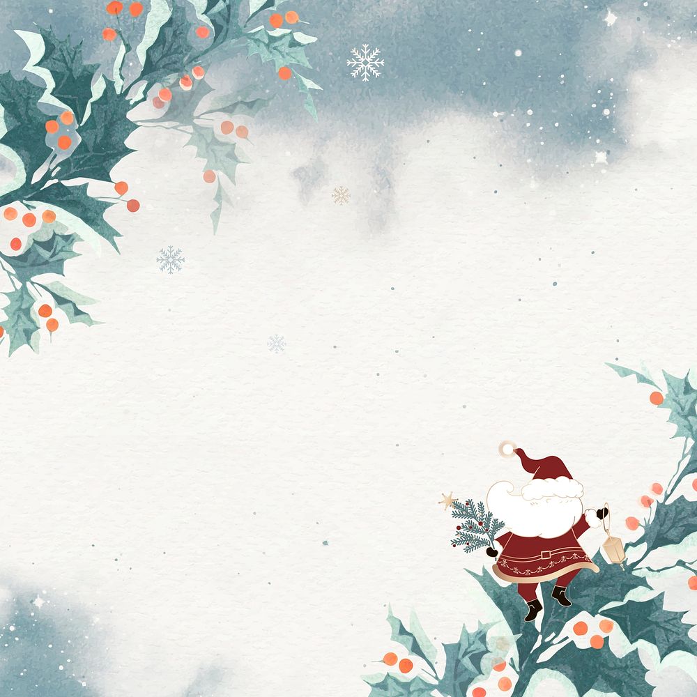 Santa Claus with holly berries doodle background vector