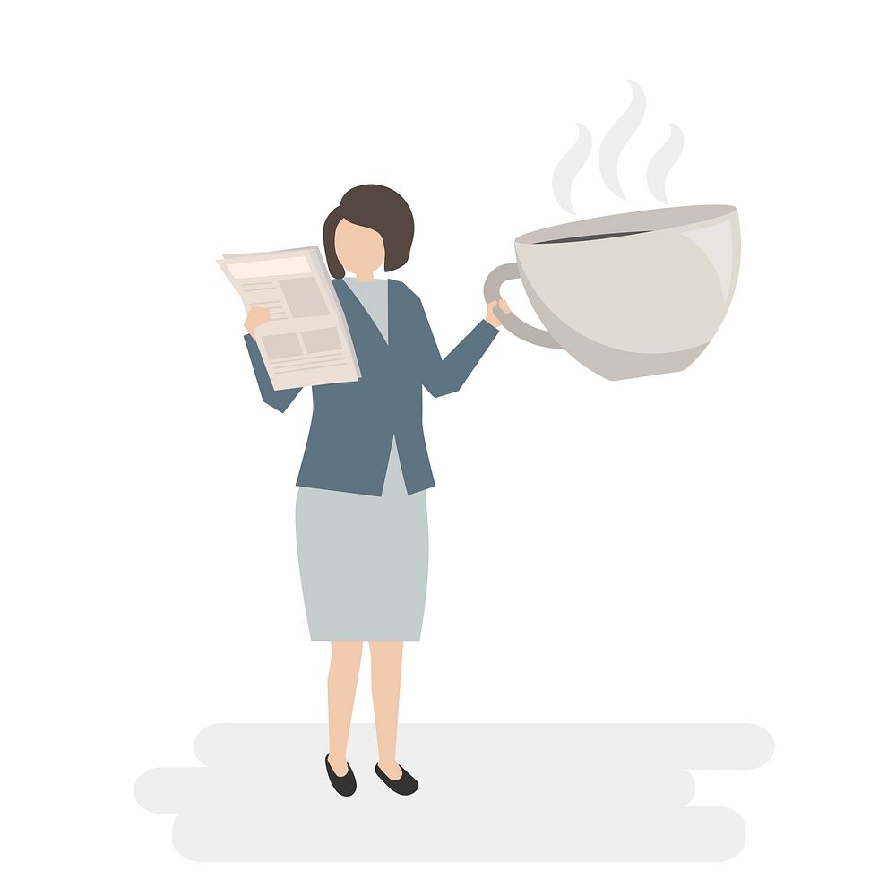 Illustrated businesswoman with coffee