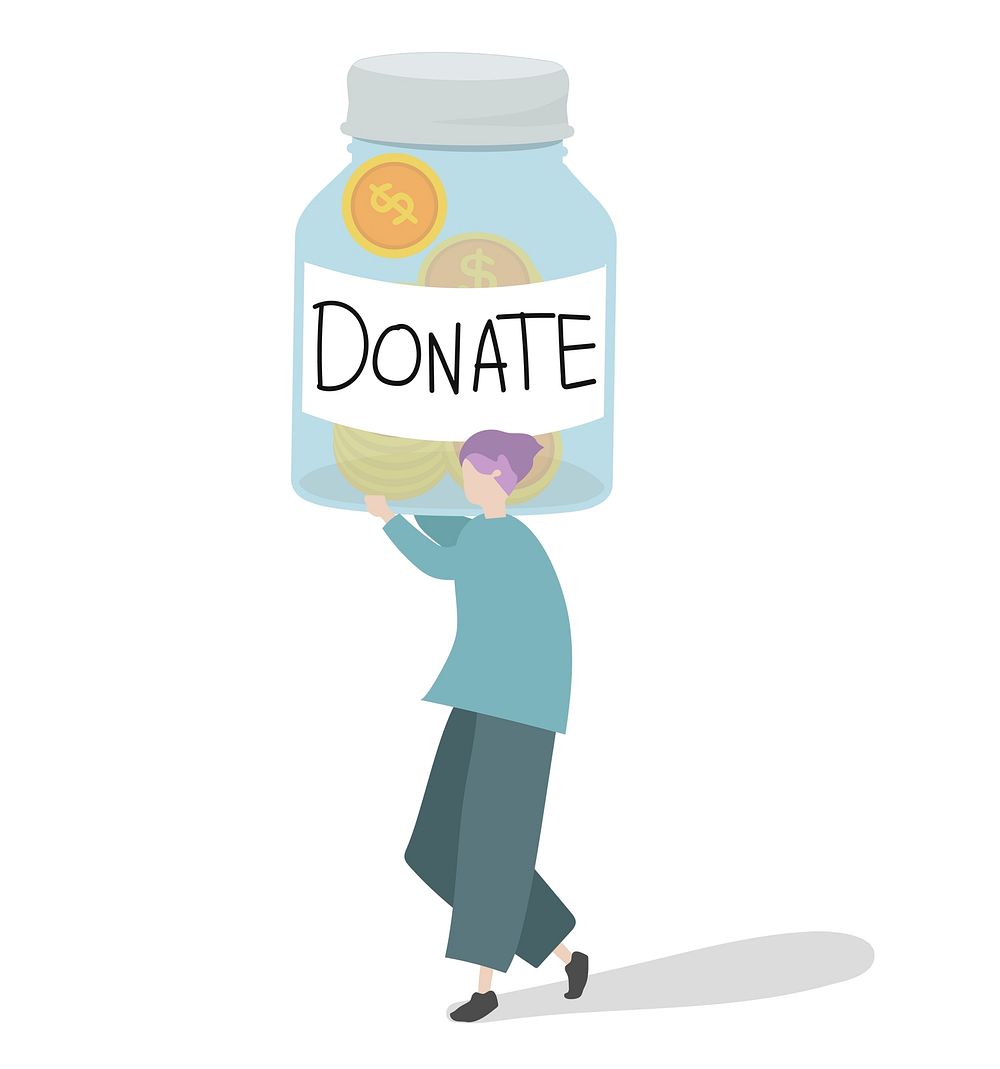 Illustration of a character donating money
