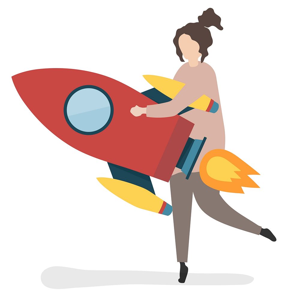 Illustration of a character launching with a rocket