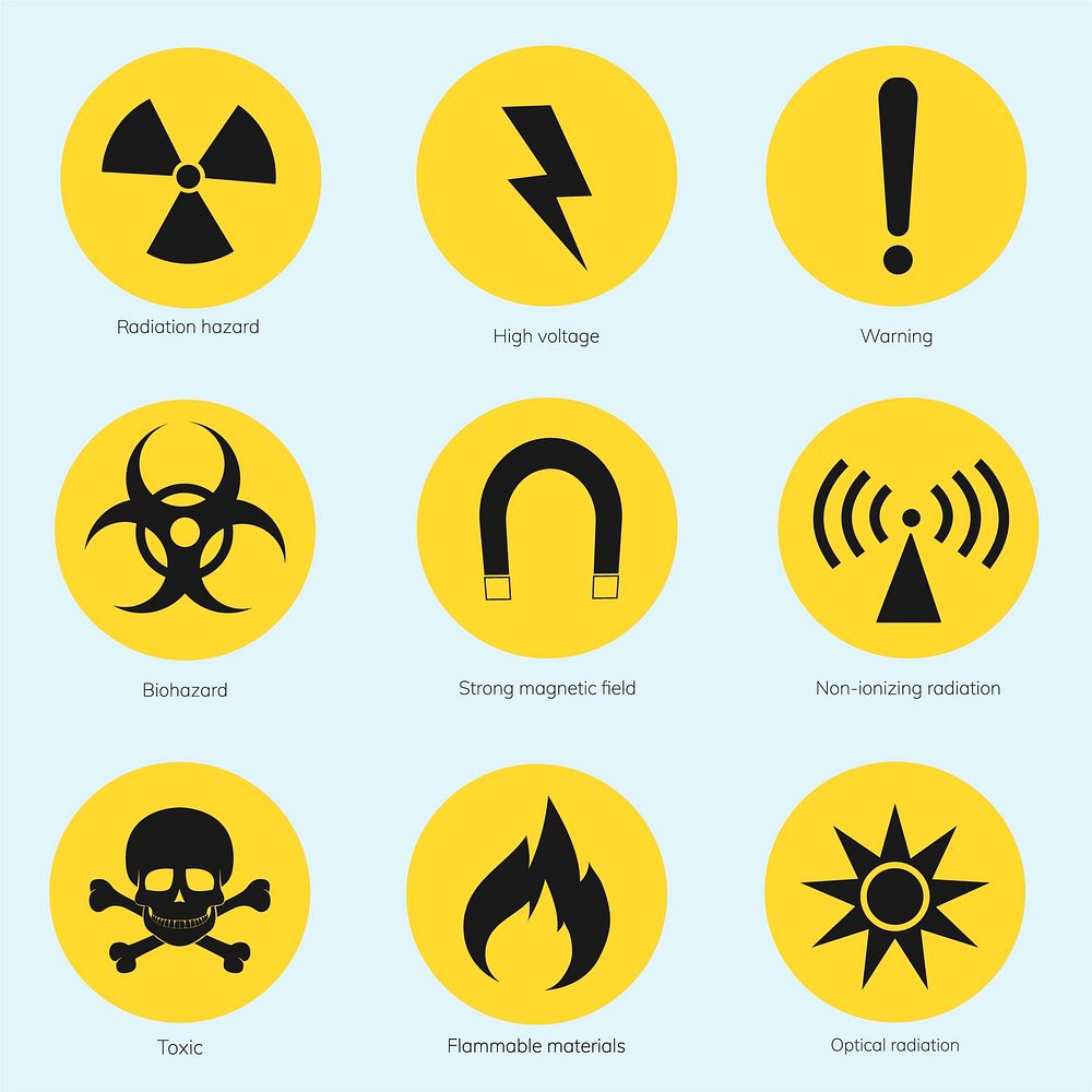 Collection of illustrated warning signs