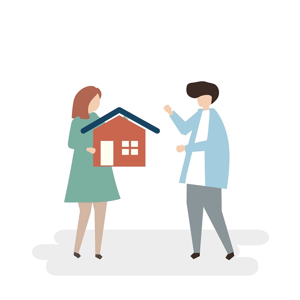 Illustration of couple buying a new house