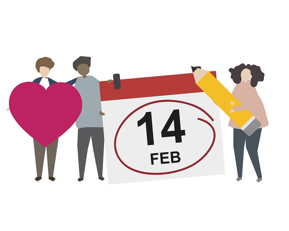 Calendar marked Valentine's day illustration