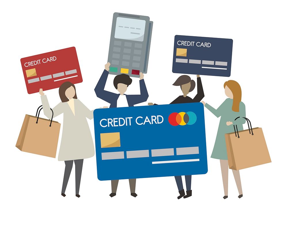 People shopping with credit card illustration