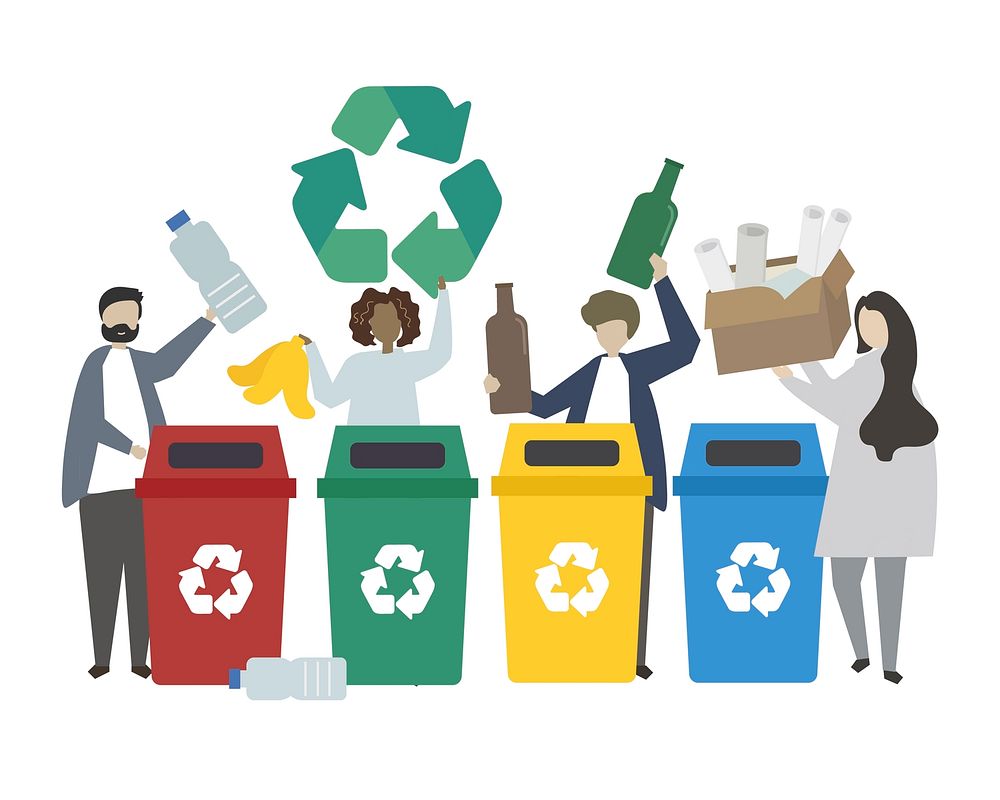 Green people recycling waste illustration