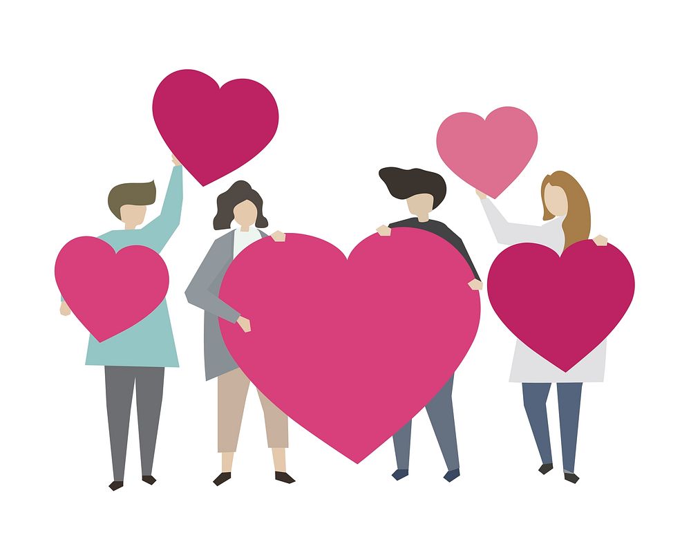 People holding hearts and showing love illustration