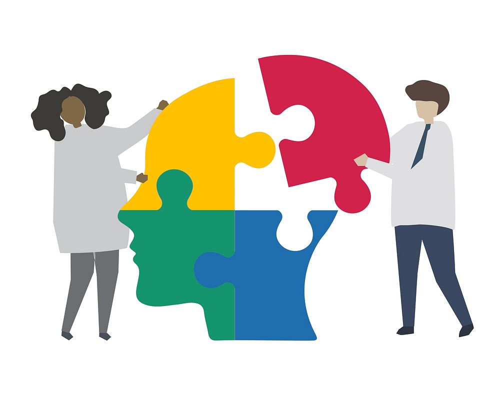 Teamwork solving human mind jigsaw puzzle