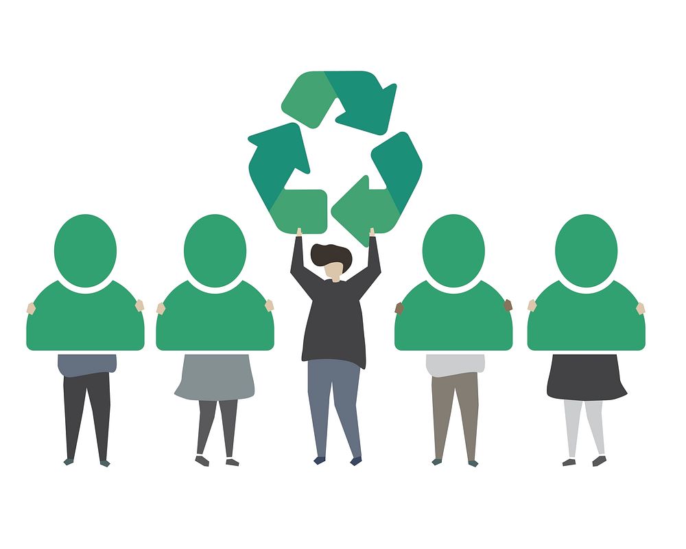 People with green recycle icon illustration