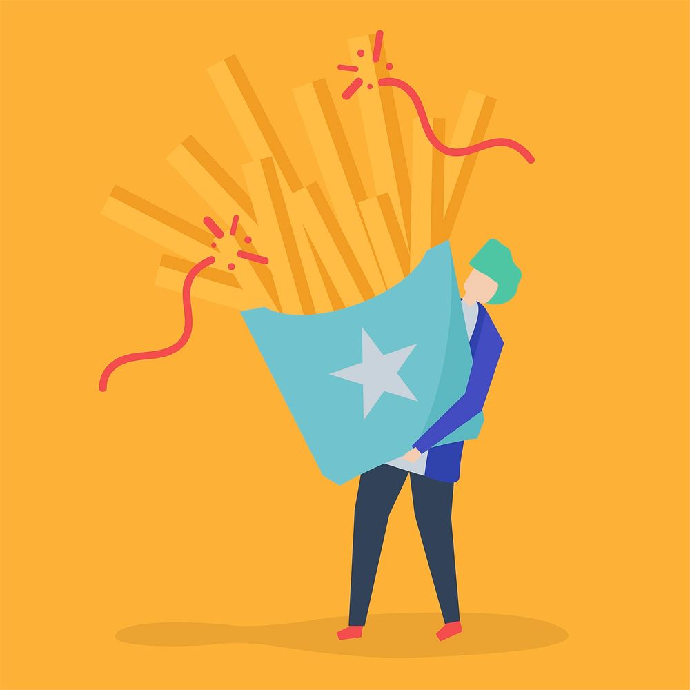Character of a guy holding French fries illustration