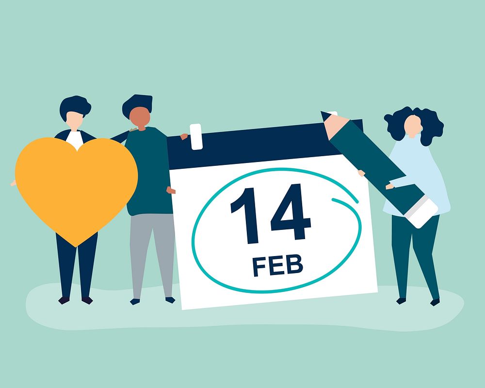 People holding Valentine's day concept icons illustration