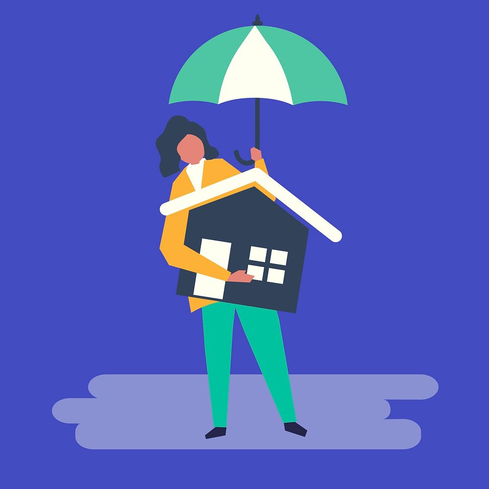 Character of a woman and residential insurance concept illustration