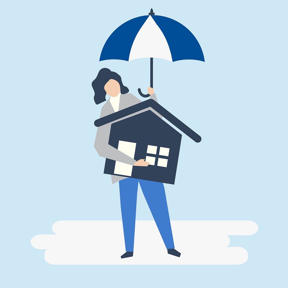 Character of a woman and residential insurance concept illustration