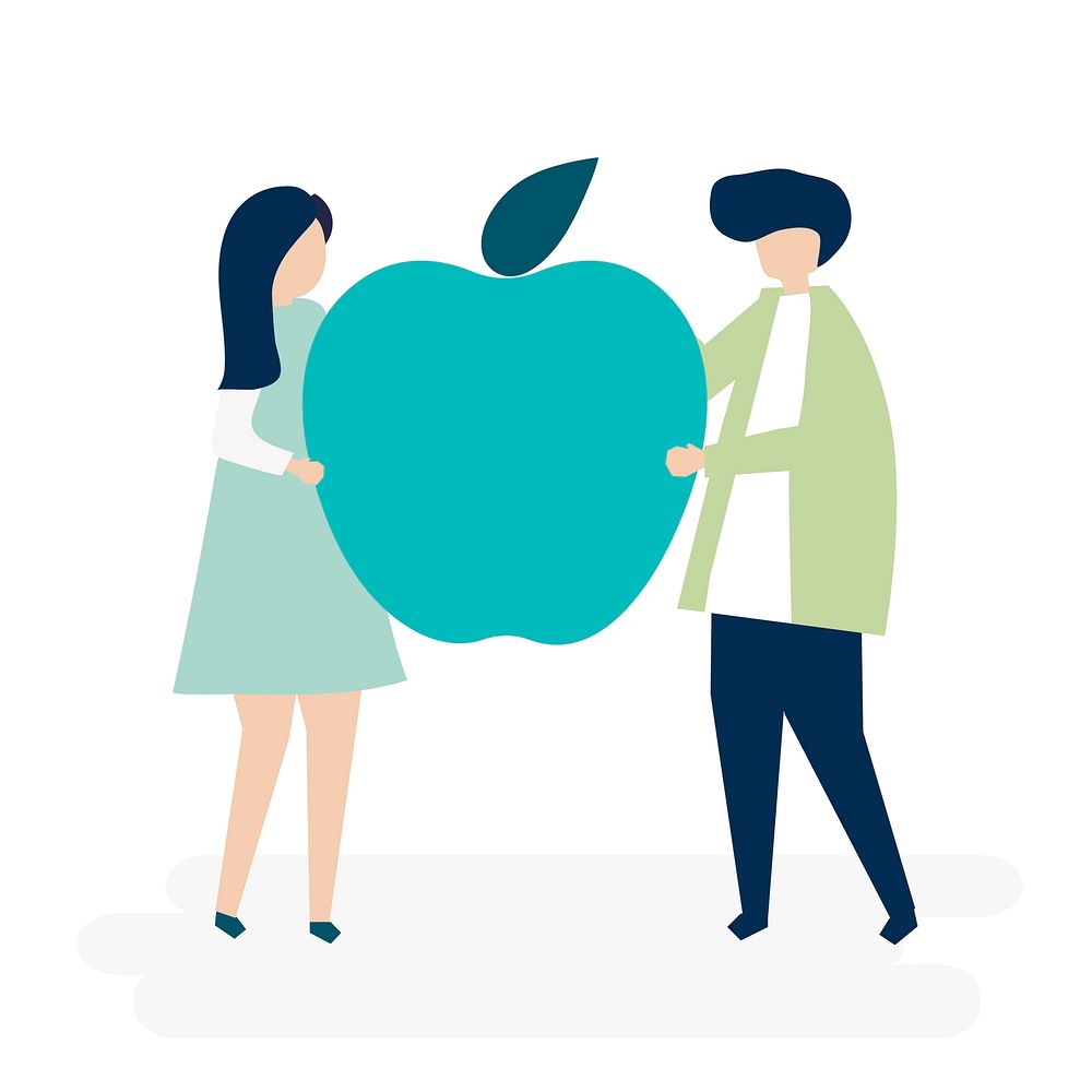Character of a couple holding an apple illustration