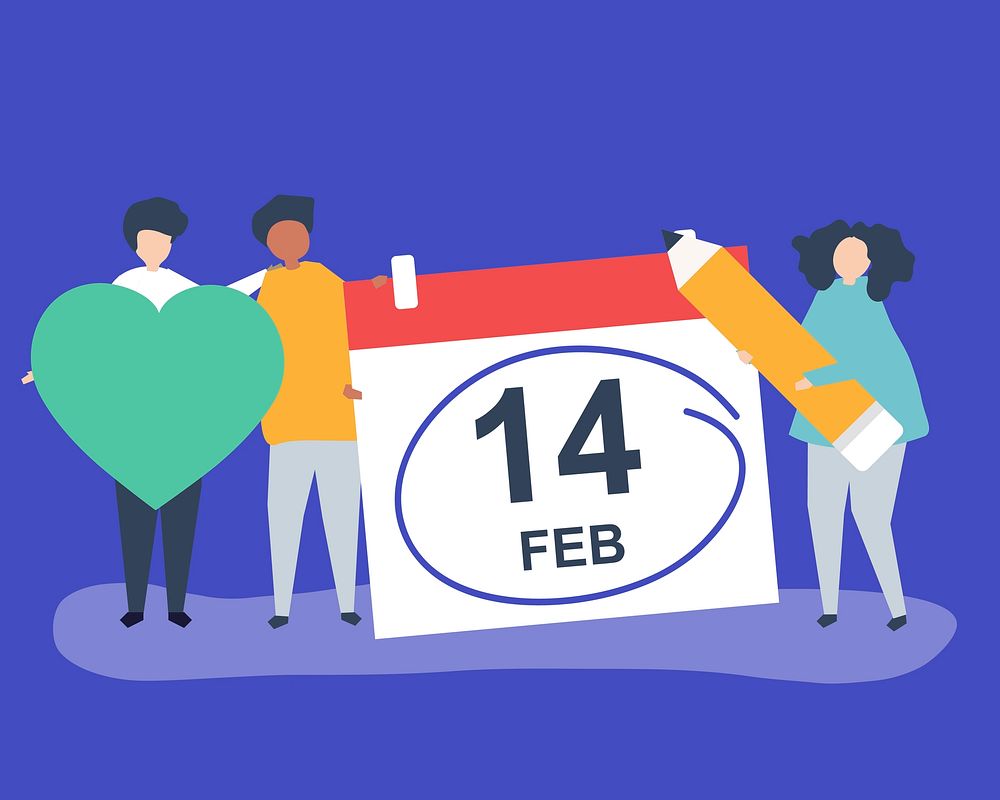 People holding Valentine's day concept icons illustration