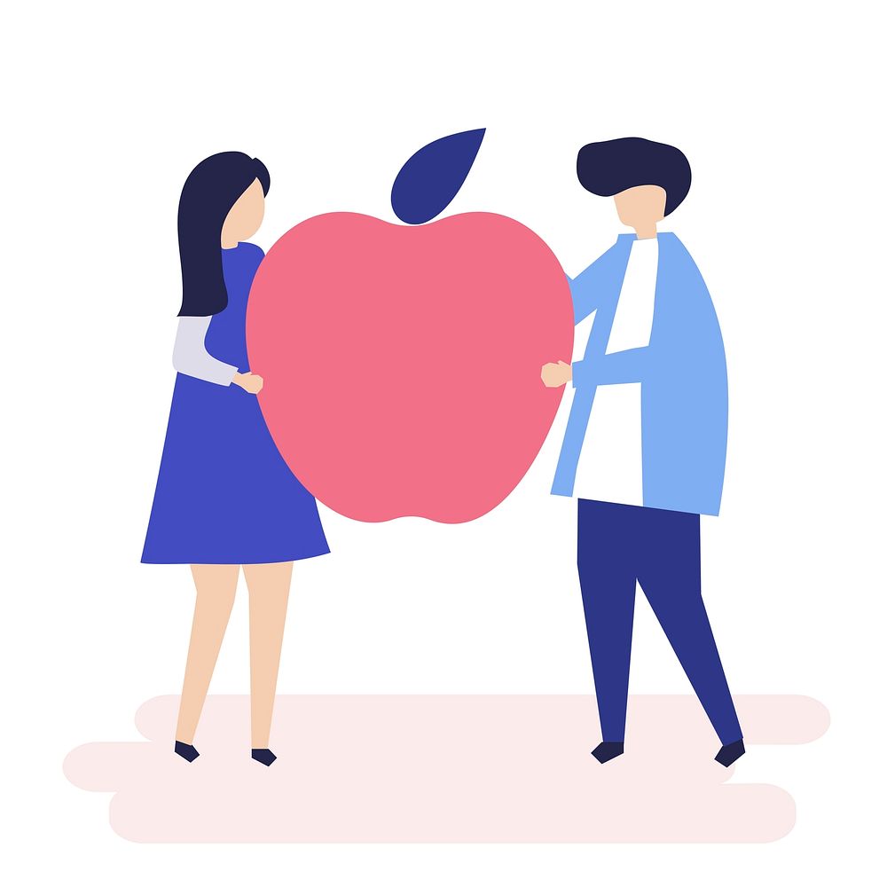 Character of a couple holding an apple illustration
