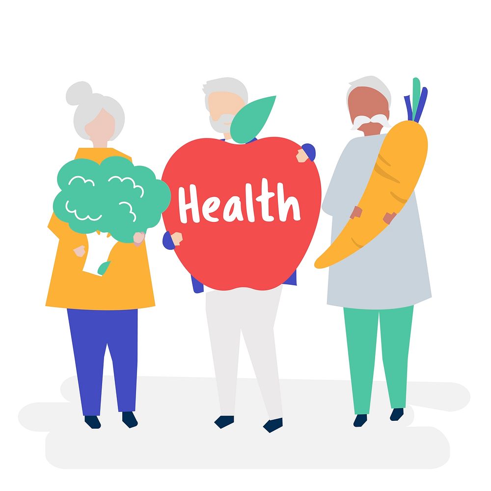 Characters of retired seniors and health concept illustration