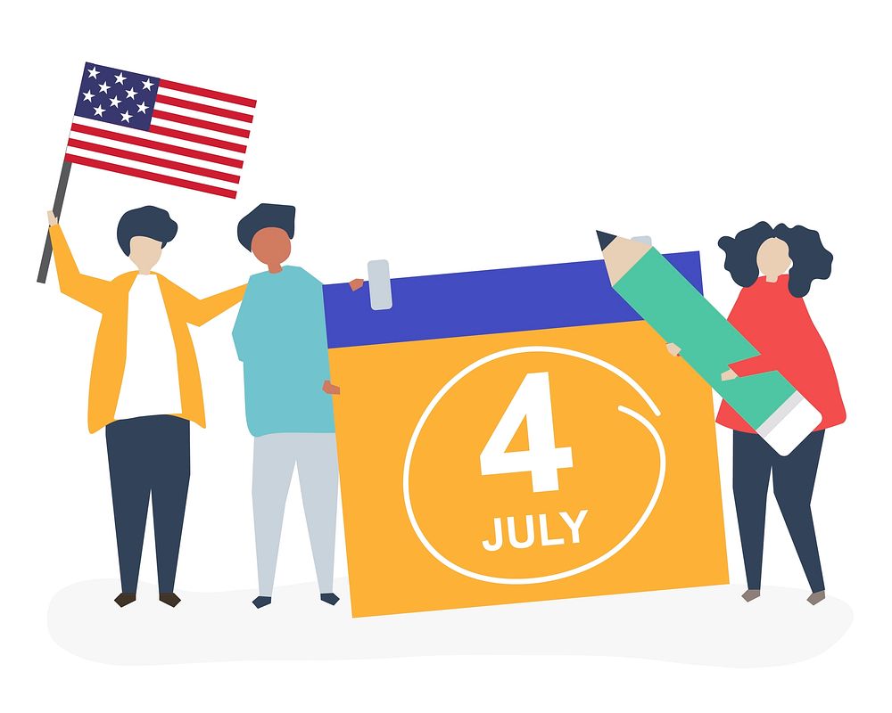 Characters of people and Fourth of July concept illustration