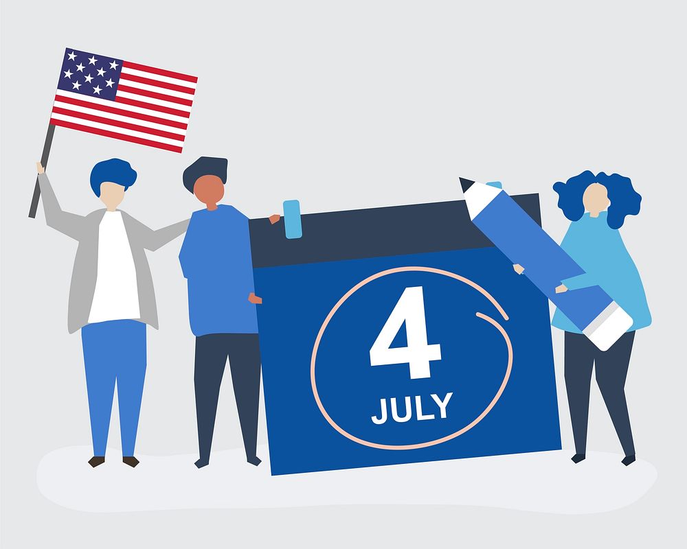 Characters of people and Fourth of July concept illustration