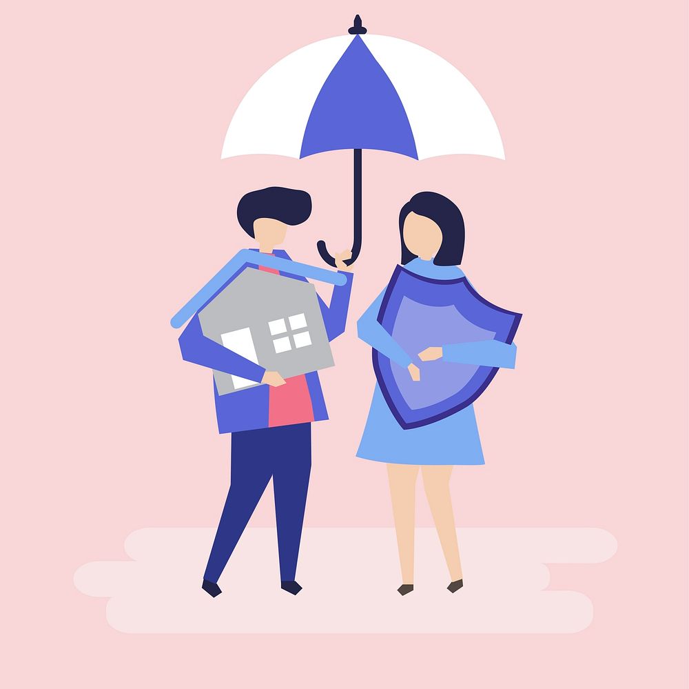 Couple and a house insurance concept illustration