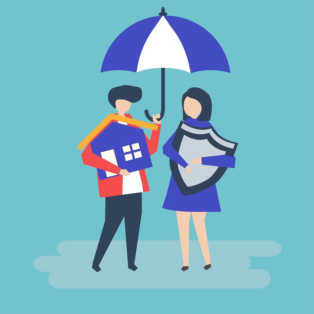 Couple and a house insurance concept illustration