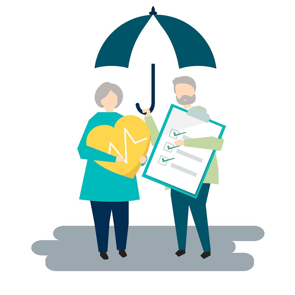 Characters of a senior couple and health insurance illustration