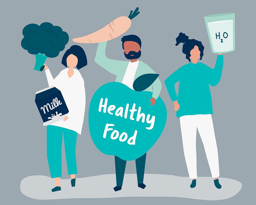 People holding healthy food icons | Premium Vector - rawpixel