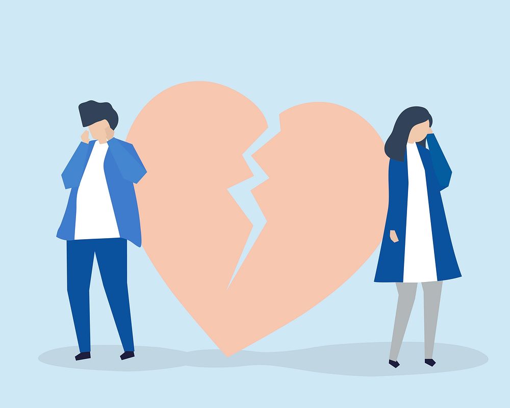 Character illustration of couple with a broke up icon