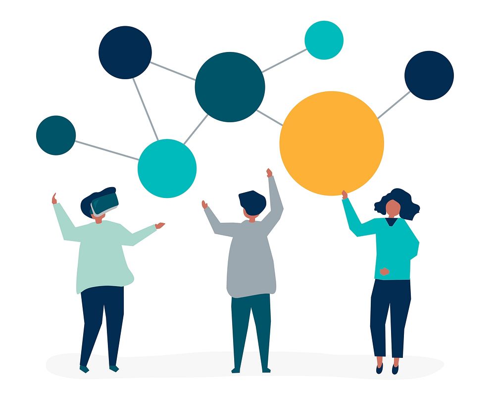 Character illustration of people with networking icon