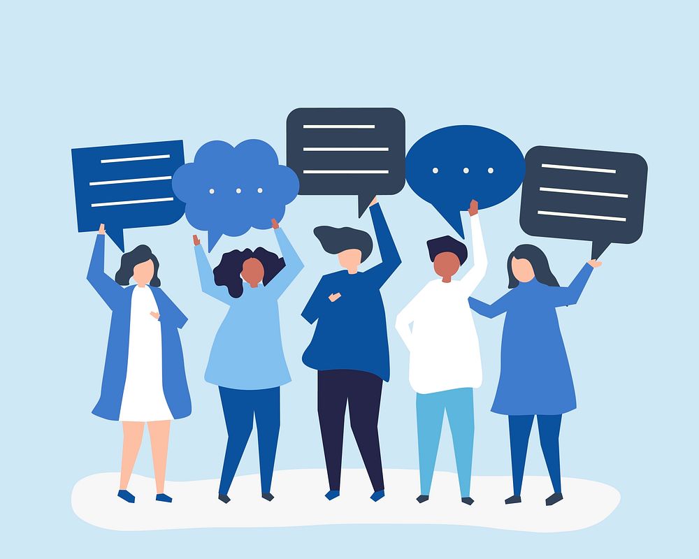 Character illustration of people holding speech bubbles