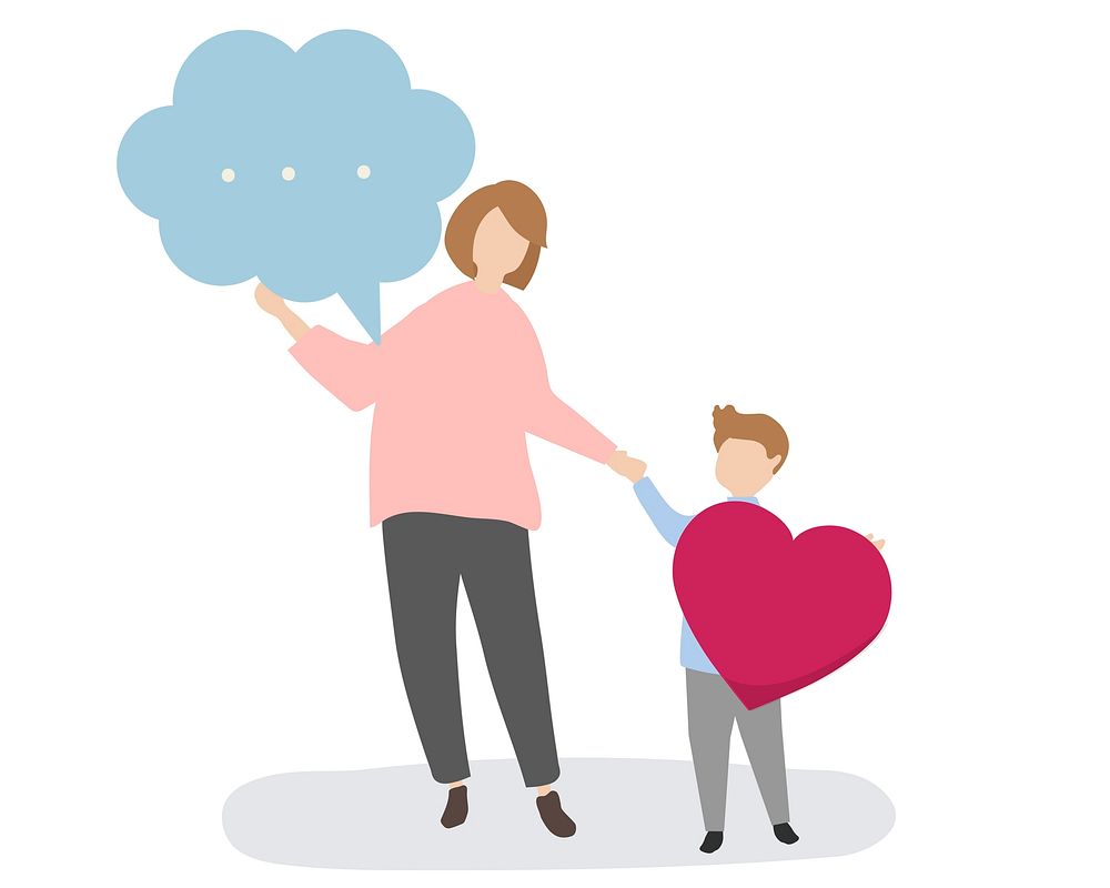 Family with speech bubble and heart