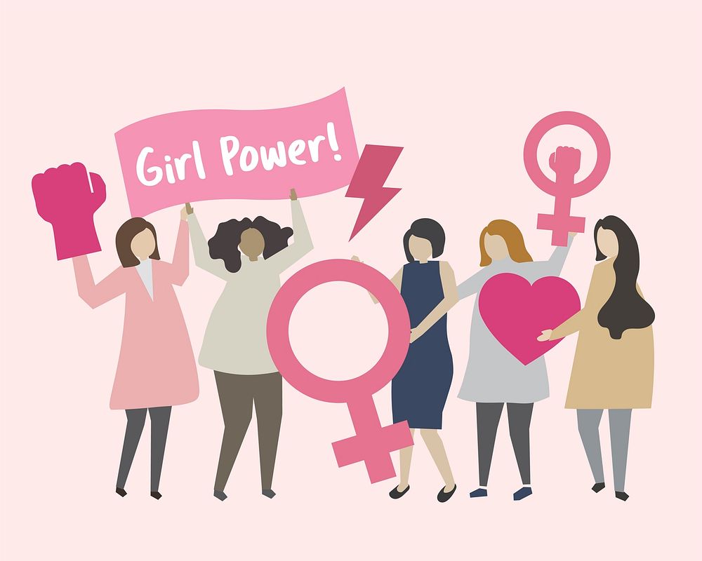 Women with feminism and girl power illustration