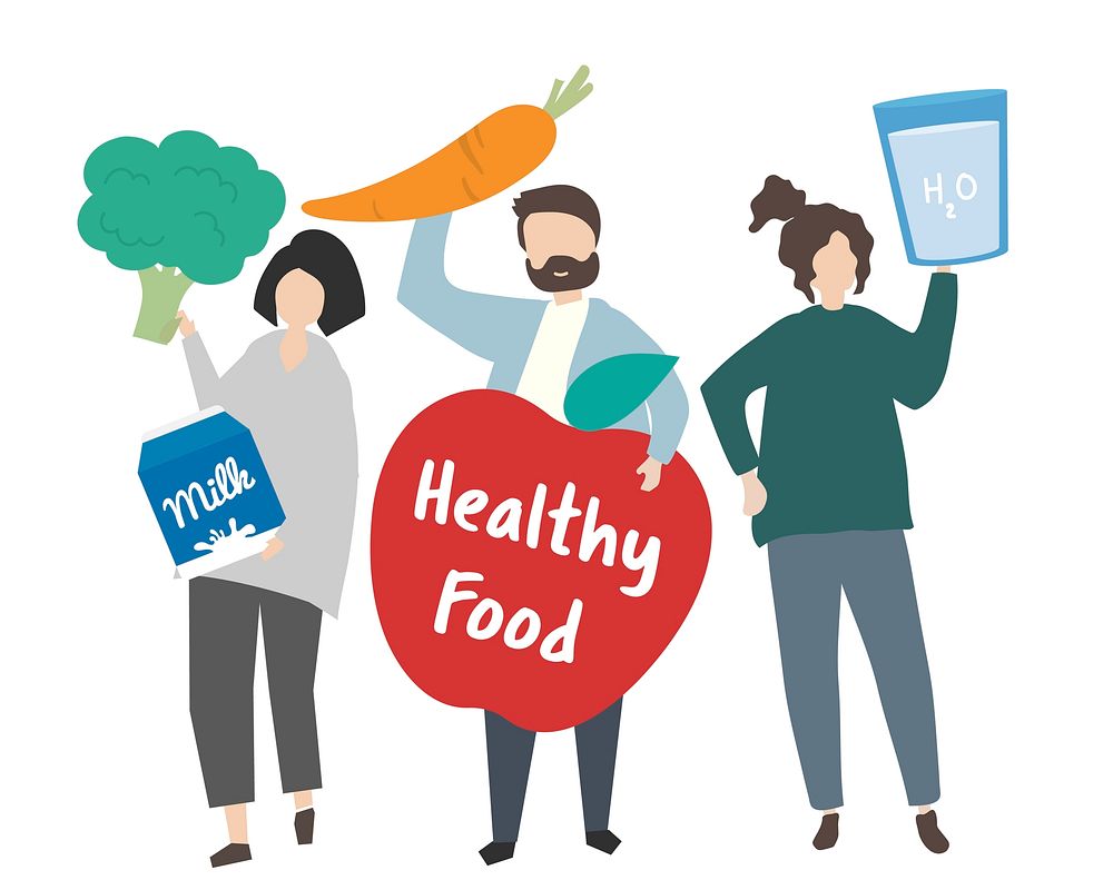 People with healthy food illustration