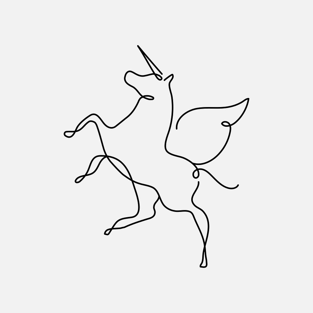 Unicorn logo element, line art animal illustration vector