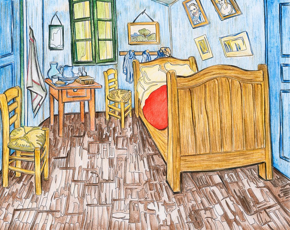 Bedroom in Arles (1888) by Vincent van Gogh adult coloring page