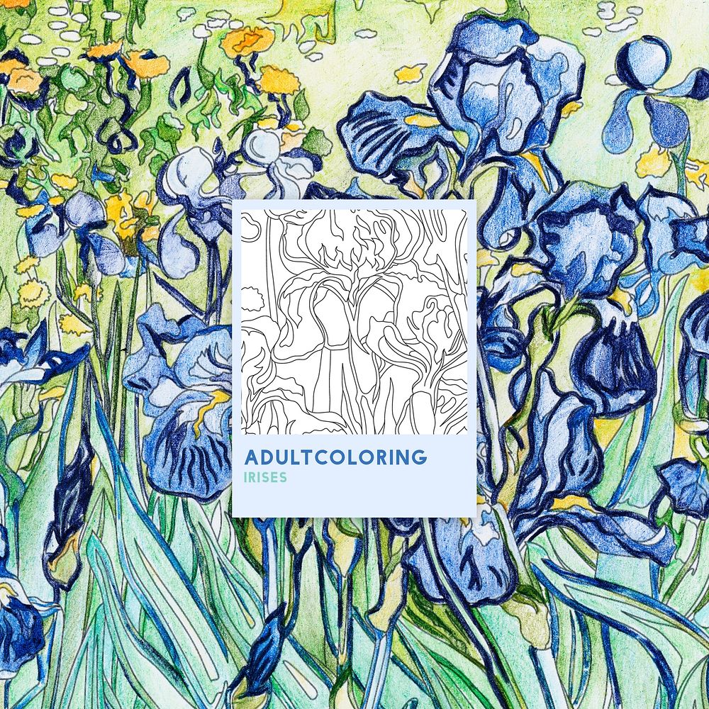 Irises (1889) by Vincent van Gogh adult coloring page