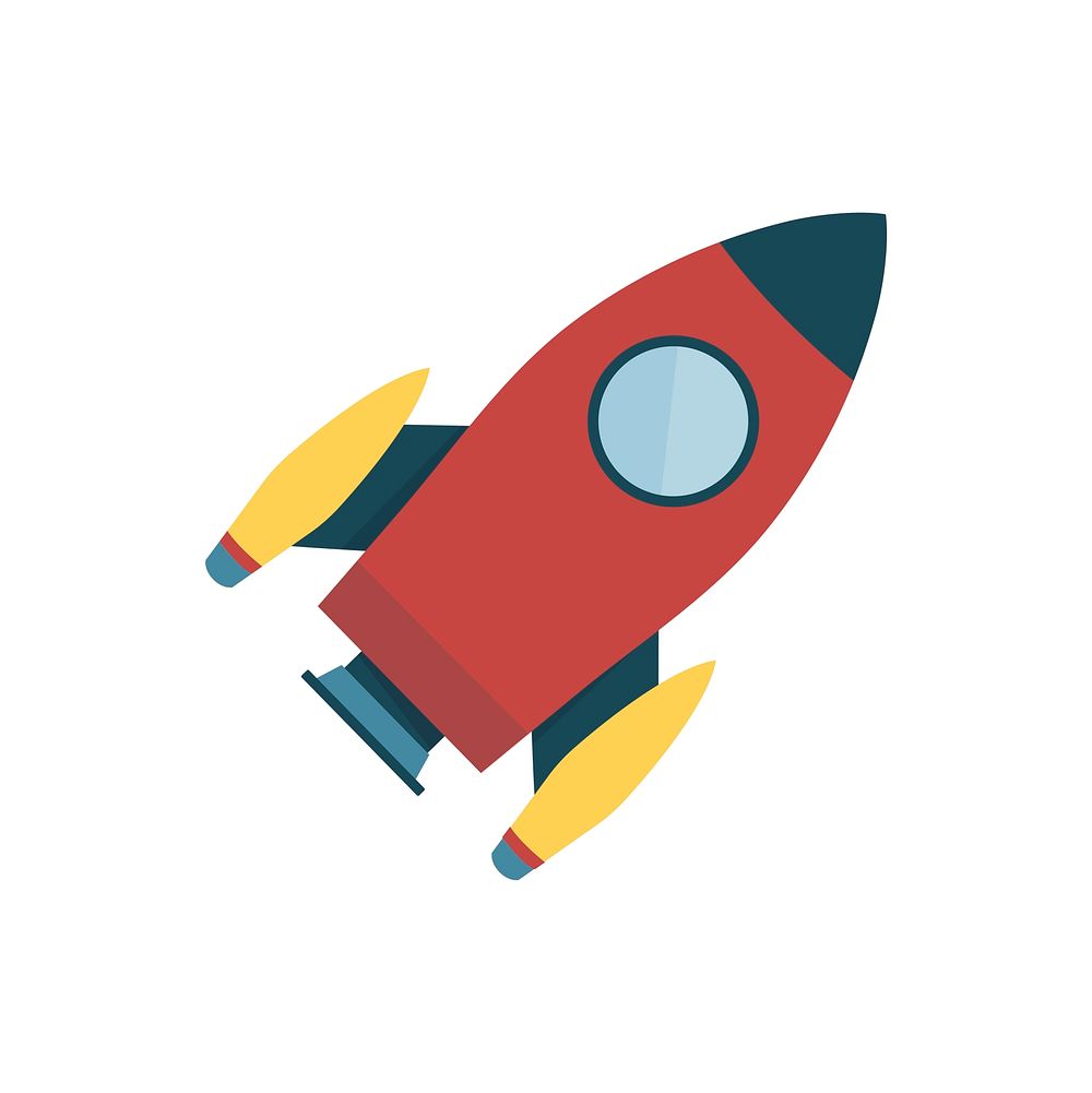 Red color space rocket isolated graphic illustration