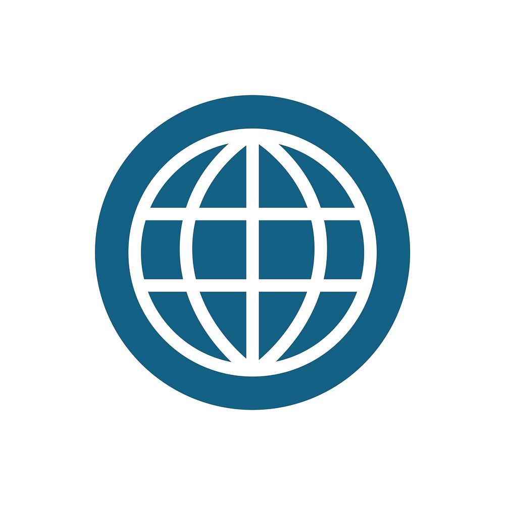 Globe icon on blue circle graphic illustration