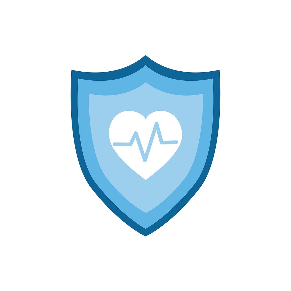 Heartbeat symbol on blue shield icon graphic