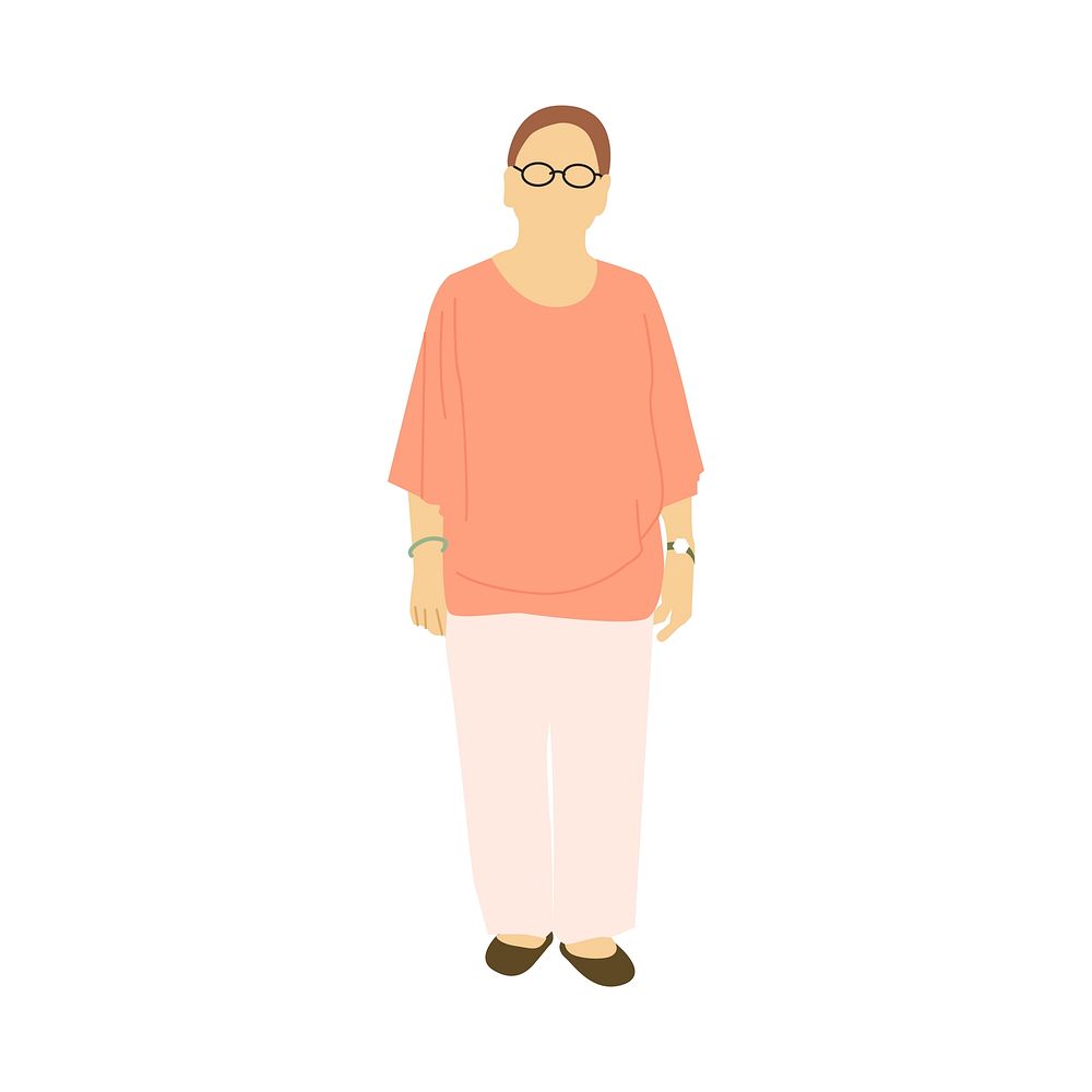 Illustrated mature woman standing alone