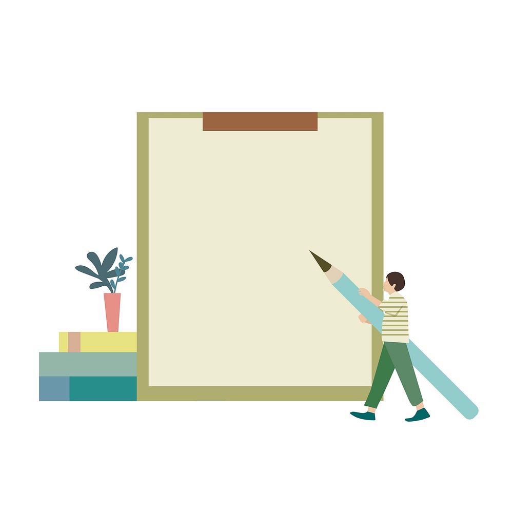 Illustrated man with blank paper clipboard