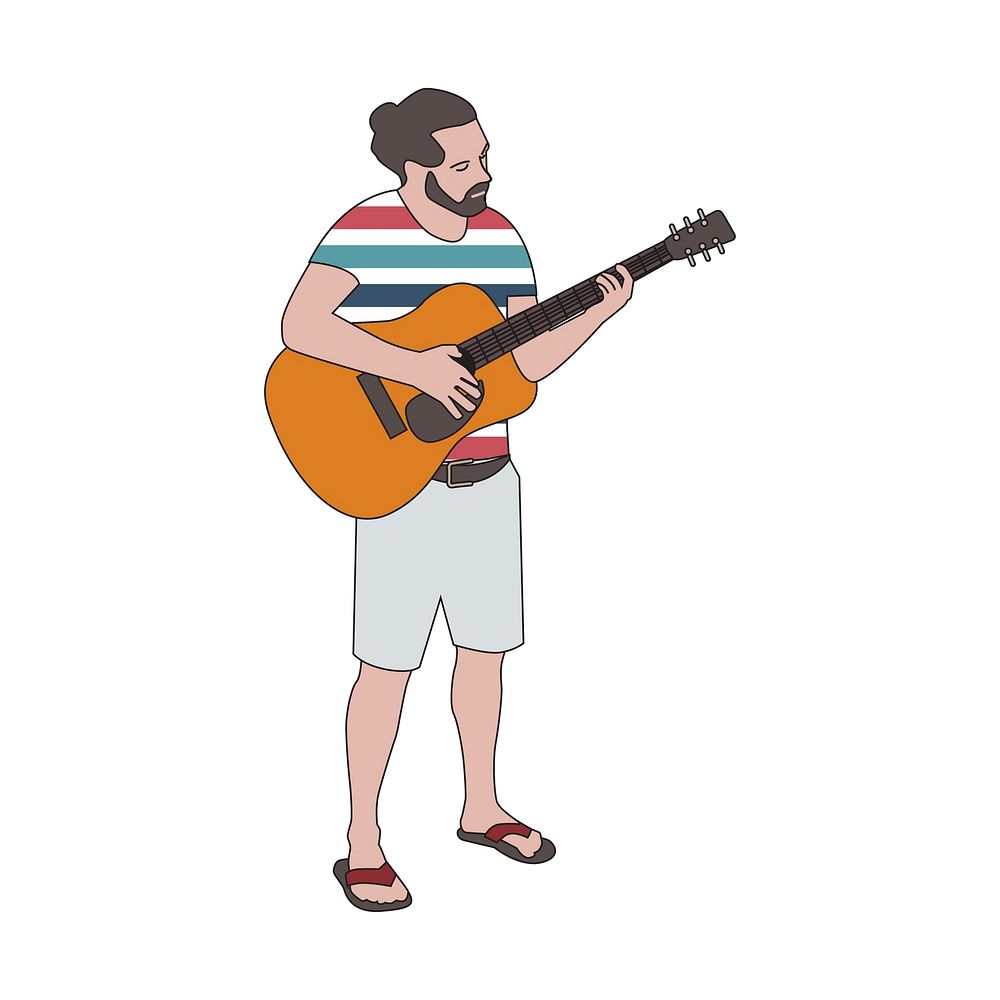 Illutrated bearded man playing guitar