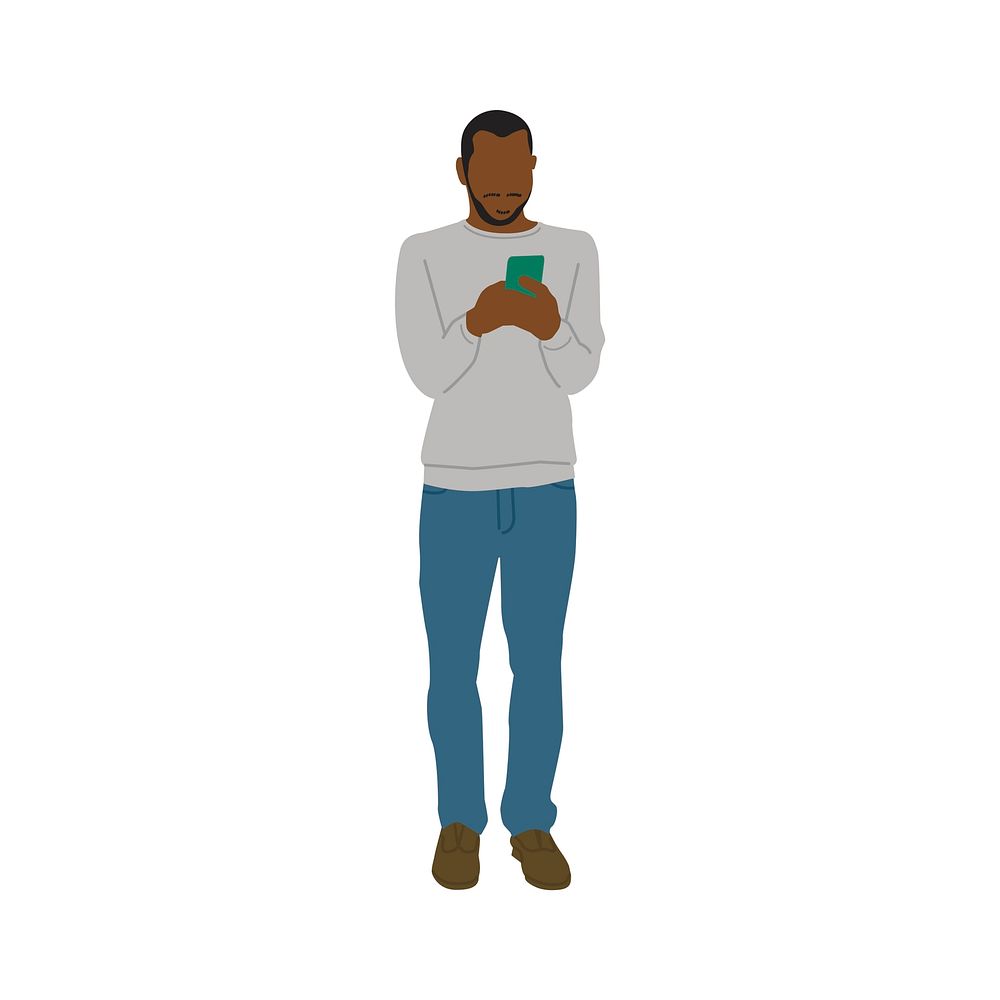 Illustrated black man using mobile phone