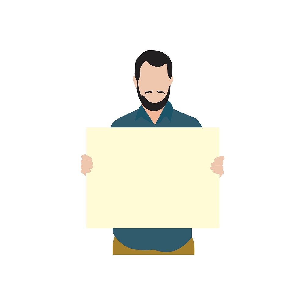 Illustrated bearded man holdin blank paper