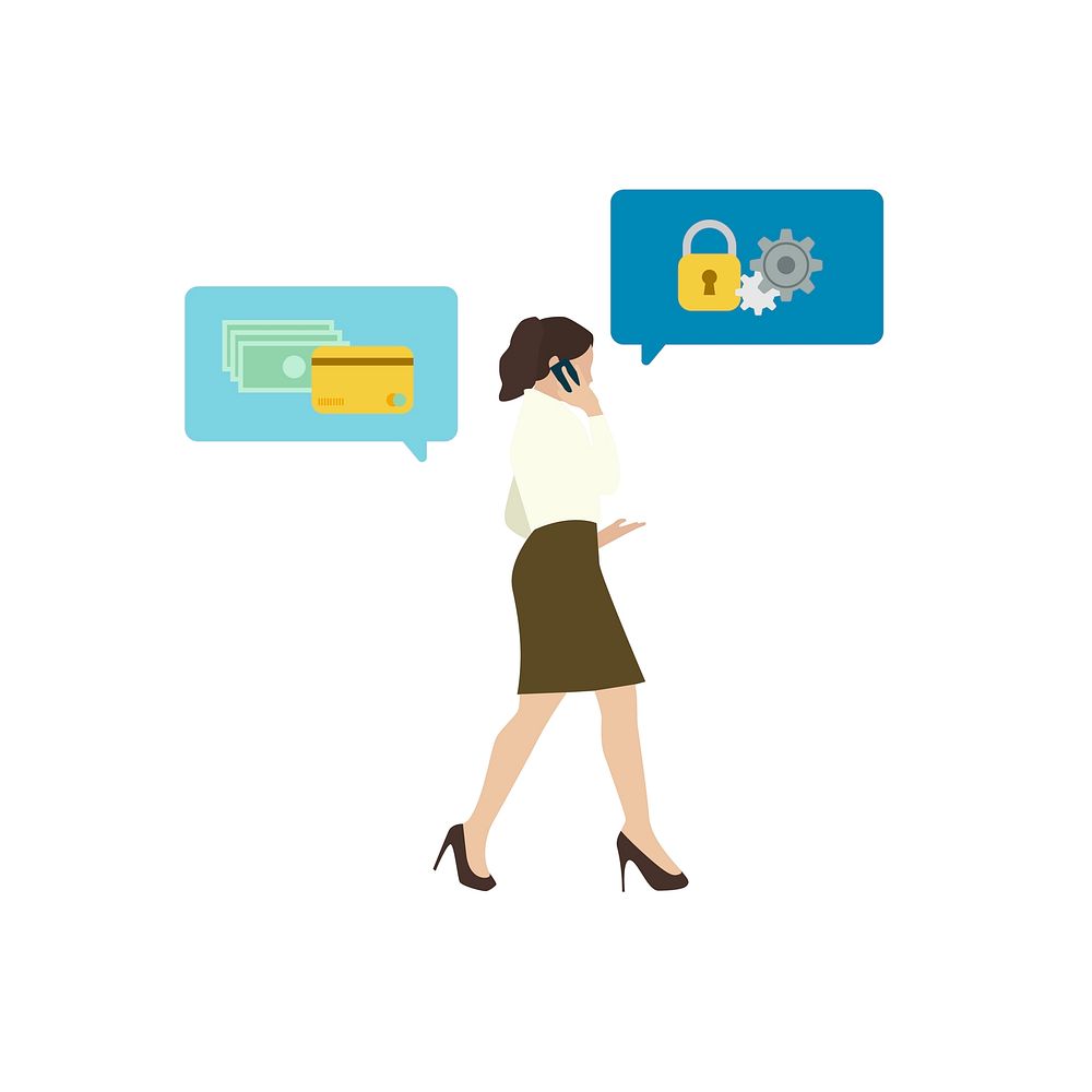 Illustrated business woman with online banking security