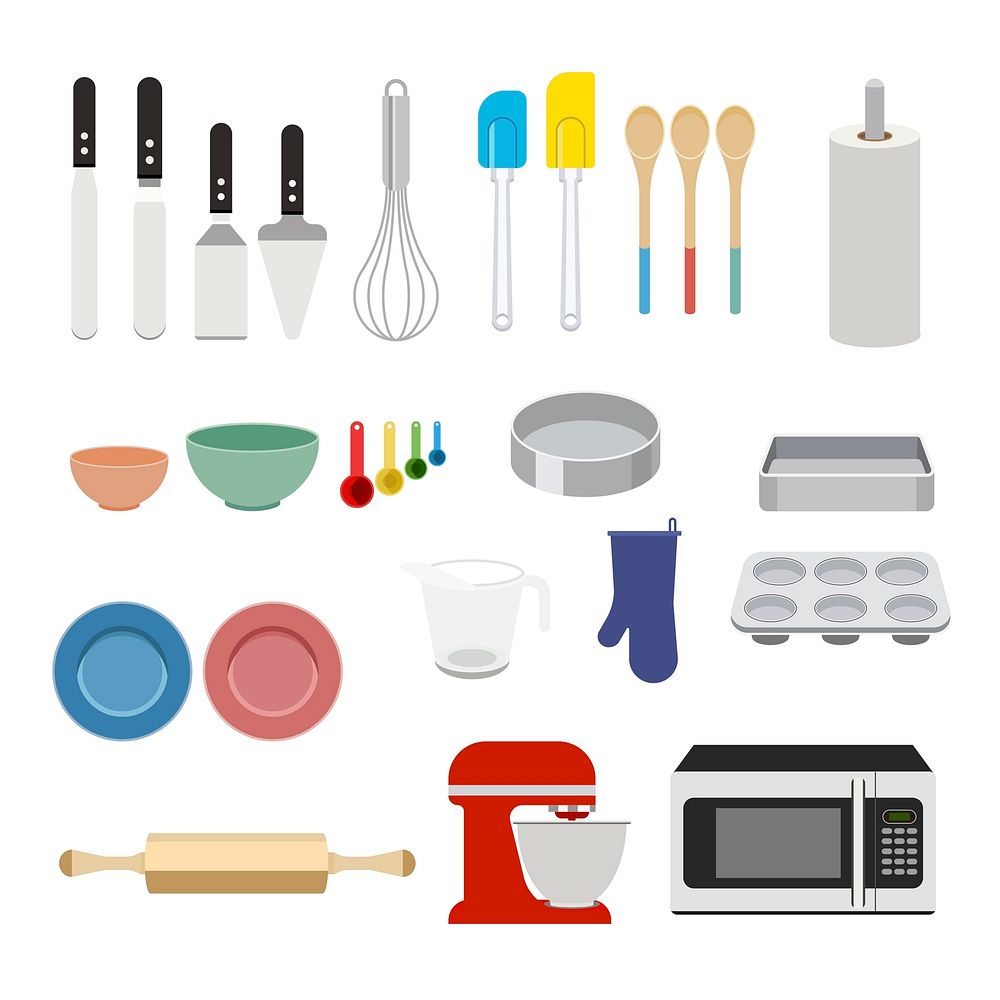 Collection of baking equipments set illustration