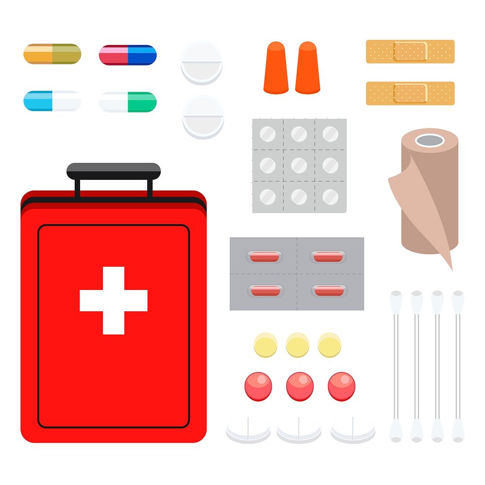 Collection of first aid and medicines illustration