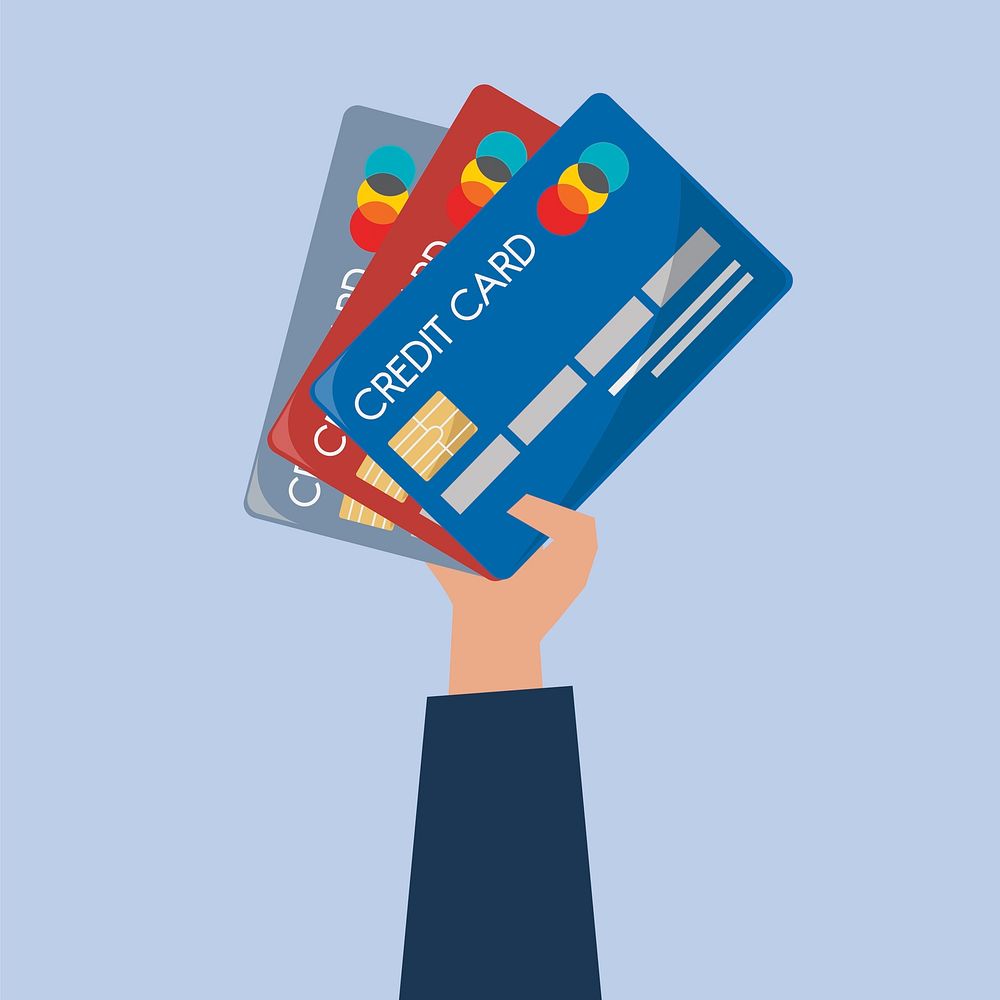 Illustration of hand holding credit cards