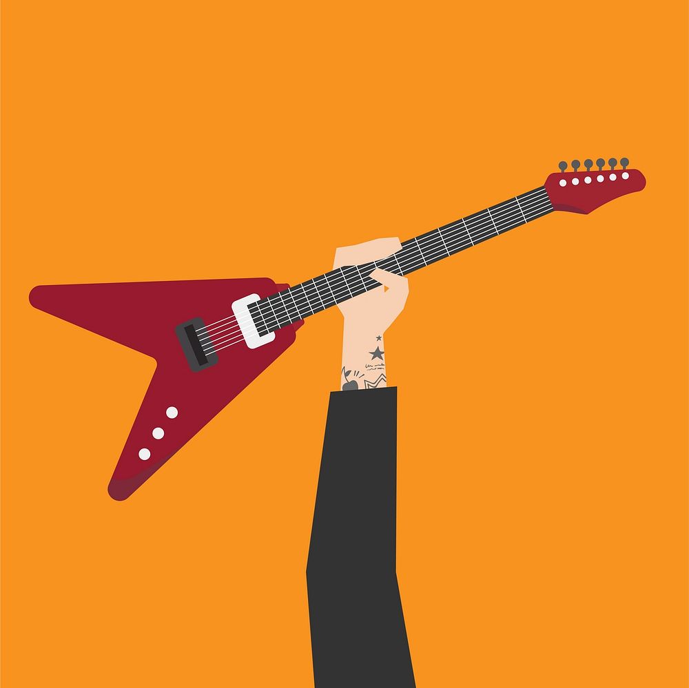 Hand holding electric guitar illustration