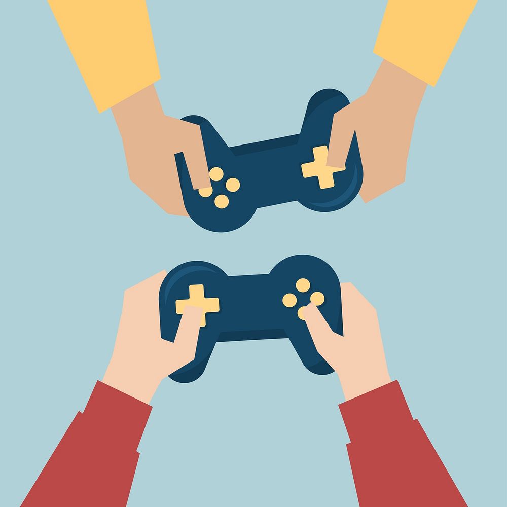 Hands holding game consoles illustration