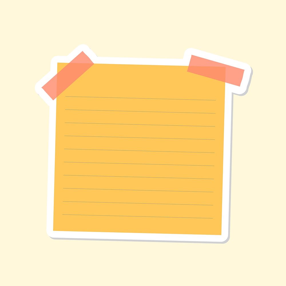 Yellow lined notepaper journal sticker vector